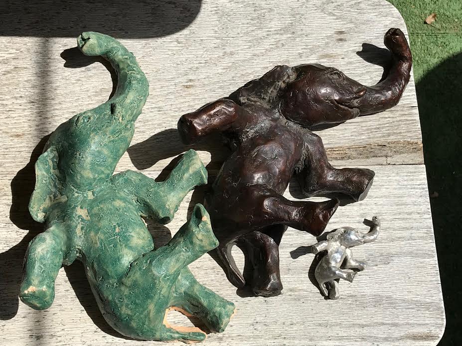 Ceramic, bronze and silver Elephant Rolling, wax reduced